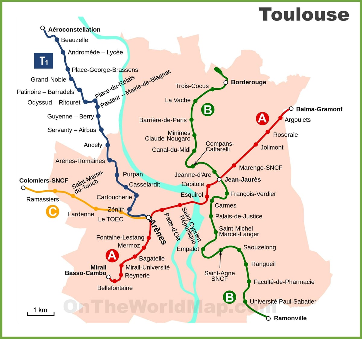 Toulouse na karti metro