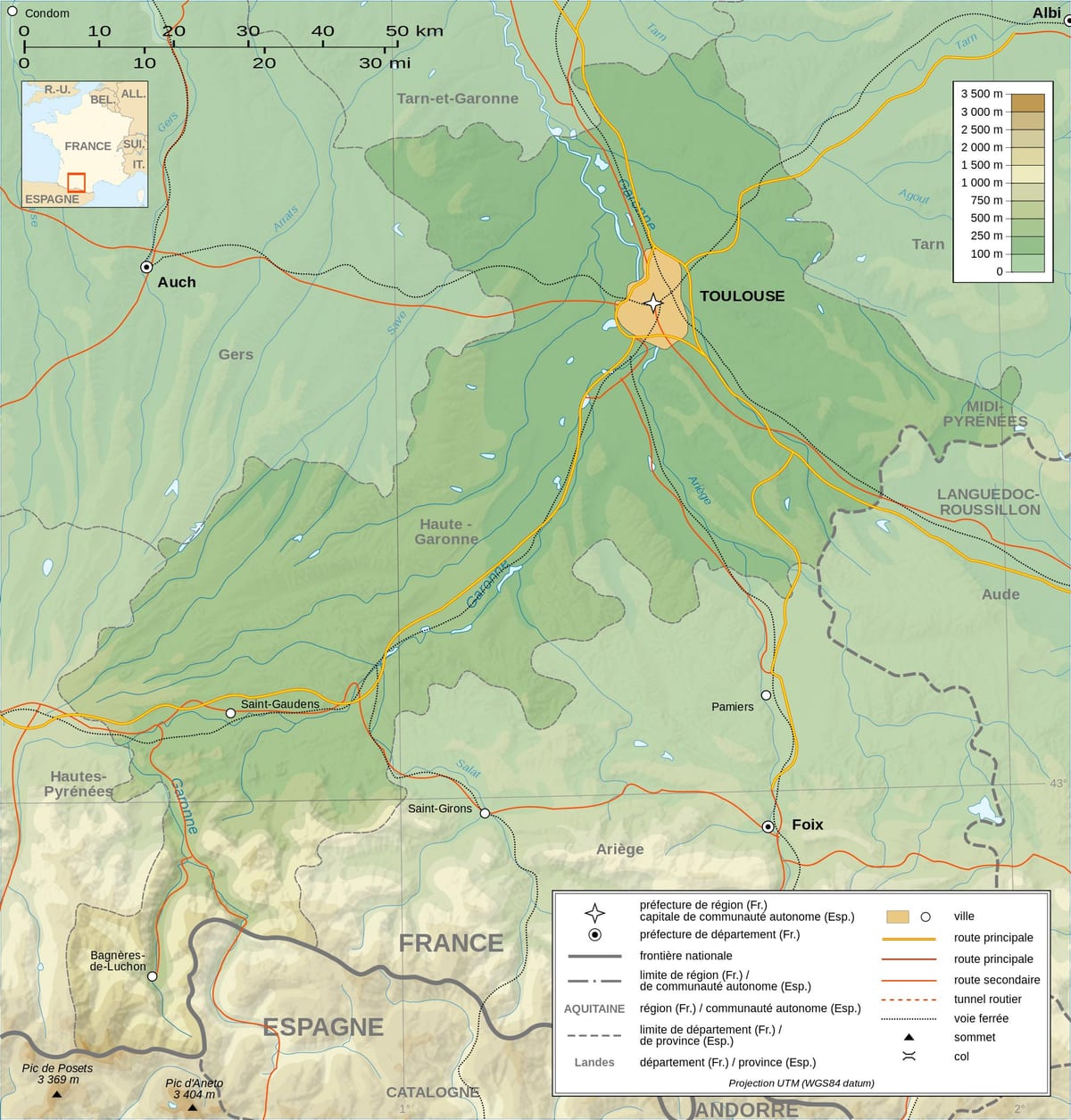 topografski kartica Toulouse