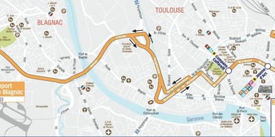 Karta usluga prijevoza iz / do zračne luke Toulouse put 